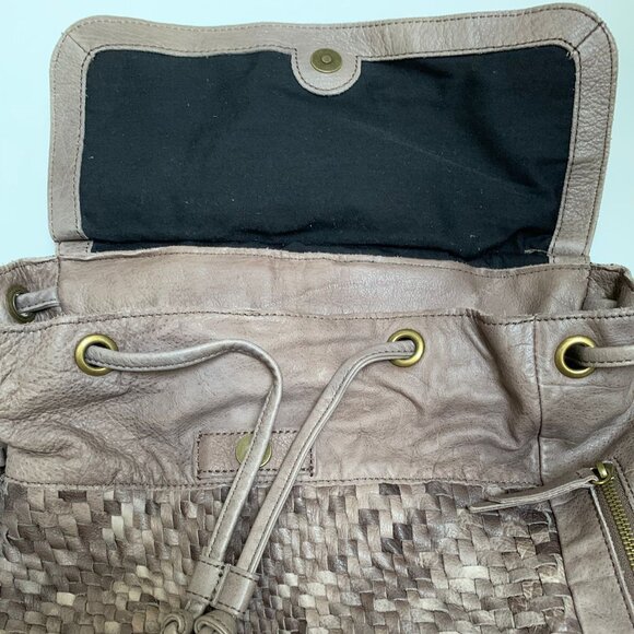 Margot Large Taupe Leather Woven Paneled Backpack - Picture 2 of 12